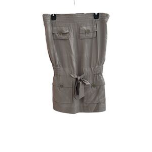 Bebe Strapless Cargo Pocket 100% Silk Dress Dove Grey Extra Small